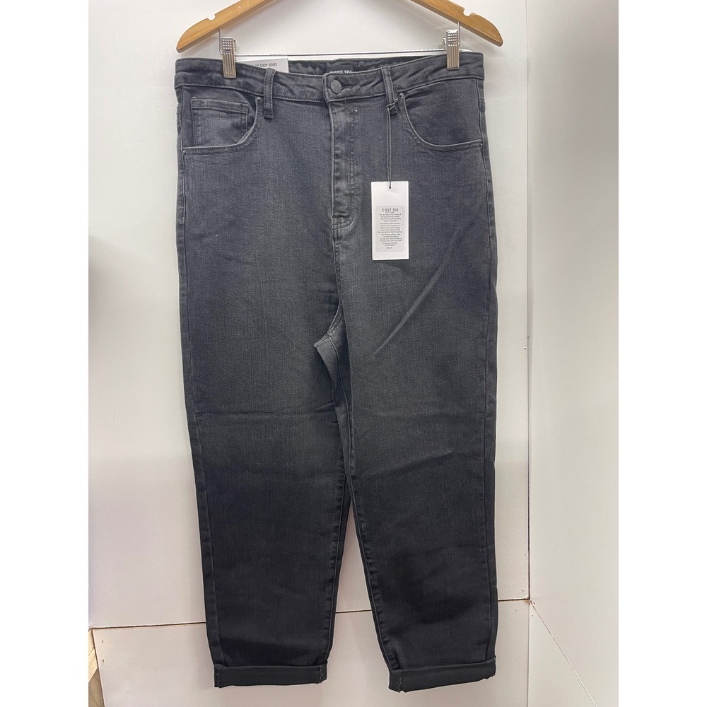C'est Toi Black Label Mom Fit Roll Up Crop Jeans Washed Black 1XL NWT